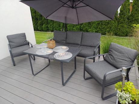 Grafitowy meble ogrodowe metalowe komplet dla 5 osób - Ater Dining