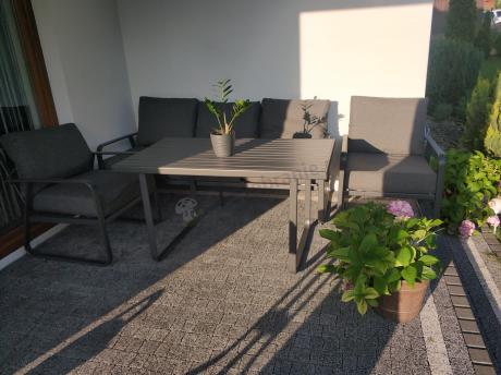 Grafitowy meble ogrodowe metalowe komplet dla 5 osób - Ater Dining