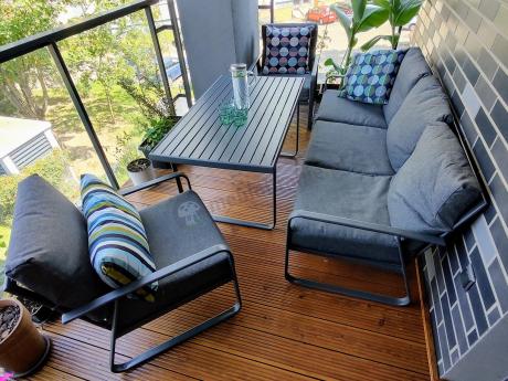 Grafitowy meble ogrodowe metalowe komplet dla 5 osób - Ater Dining