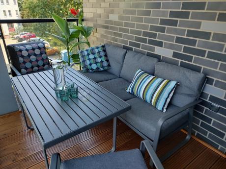 Grafitowy meble ogrodowe metalowe komplet dla 5 osób - Ater Dining