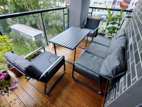 Grafitowy meble ogrodowe metalowe komplet dla 5 osób - Ater Dining