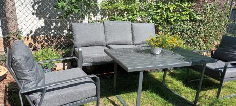 Grafitowy meble ogrodowe metalowe komplet dla 5 osób - Ater Dining