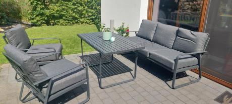 Grafitowy meble ogrodowe metalowe komplet dla 5 osób - Ater Dining