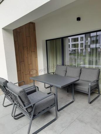 Grafitowy meble ogrodowe metalowe komplet dla 5 osób - Ater Dining
