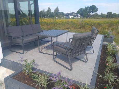 Grafitowy meble ogrodowe metalowe komplet dla 5 osób - Ater Dining