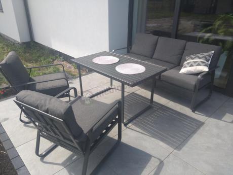 Grafitowy meble ogrodowe metalowe komplet dla 5 osób - Ater Dining
