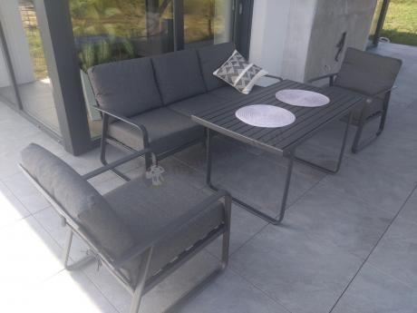 Grafitowy meble ogrodowe metalowe komplet dla 5 osób - Ater Dining