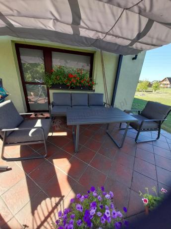 Grafitowy meble ogrodowe metalowe komplet dla 5 osób - Ater Dining