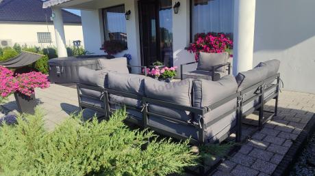 Grafitowy narożnik modułowy z fotelami Trapeno 5 modułów