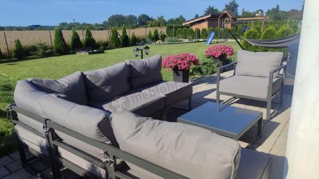 Grafitowy narożnik modułowy z fotelami Trapeno 5 modułów