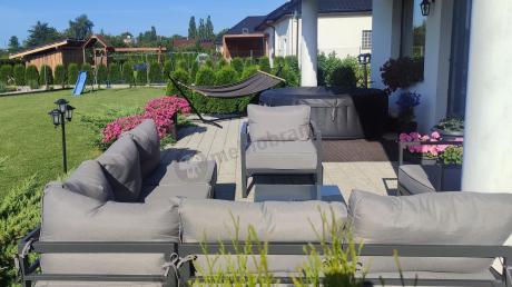 Grafitowy narożnik modułowy z fotelami Trapeno 5 modułów