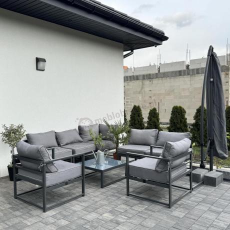 Grafitowy narożnik modułowy z fotelami Trapeno 5 modułów