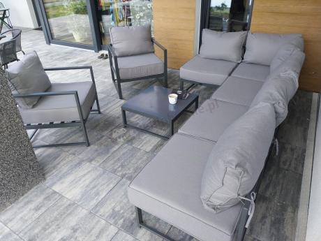 Grafitowy narożnik modułowy z fotelami Trapeno 5 modułów