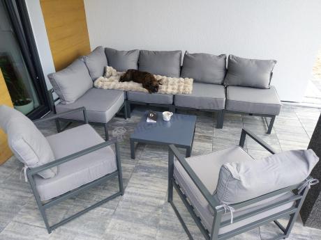 Grafitowy narożnik modułowy z fotelami Trapeno 5 modułów