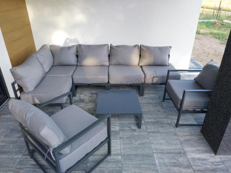 Grafitowy narożnik modułowy z fotelami Trapeno 5 modułów