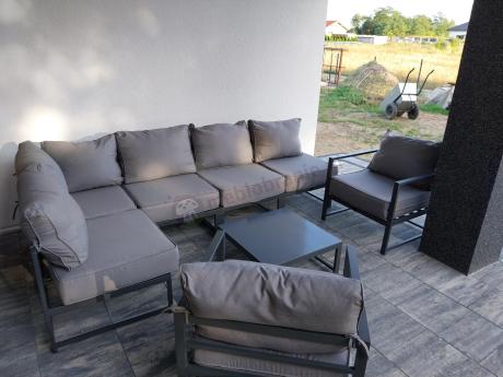 Grafitowy narożnik modułowy z fotelami Trapeno 5 modułów