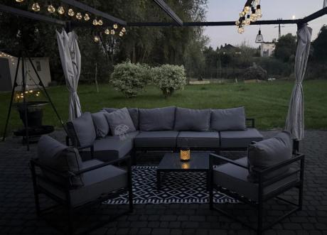 Grafitowy narożnik modułowy z fotelami Trapeno 5 modułów