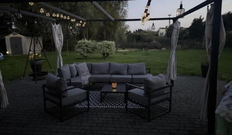 Grafitowy narożnik modułowy z fotelami Trapeno 5 modułów