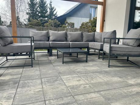 Grafitowy narożnik modułowy z fotelami Trapeno 5 modułów