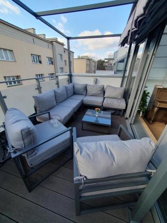 Grafitowy narożnik modułowy z fotelami Trapeno 5 modułów