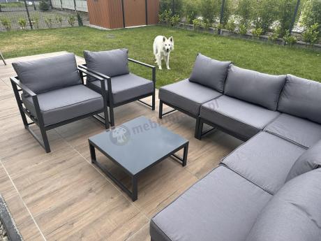 Grafitowy narożnik modułowy z fotelami Trapeno 5 modułów