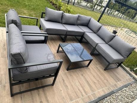 Grafitowy narożnik modułowy z fotelami Trapeno 5 modułów