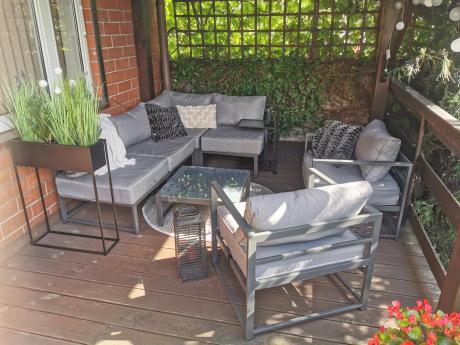 Grafitowy narożnik modułowy z fotelami Trapeno 5 modułów