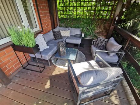 Grafitowy narożnik modułowy z fotelami Trapeno 5 modułów