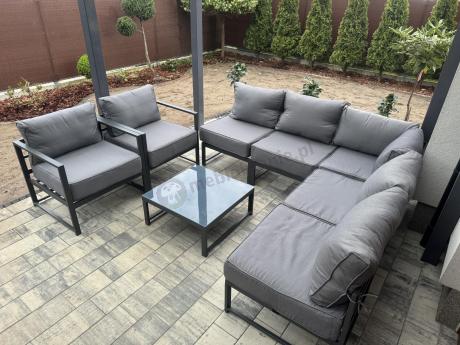 Grafitowy narożnik modułowy z fotelami Trapeno 5 modułów