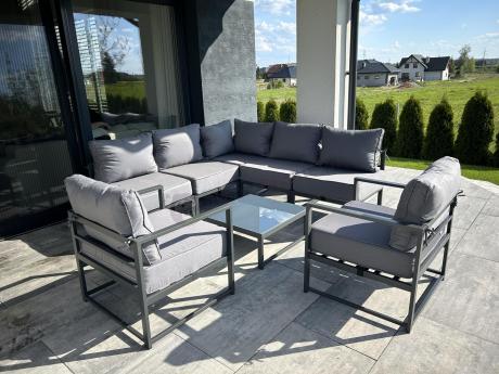 Grafitowy narożnik modułowy z fotelami Trapeno 5 modułów