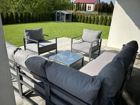 Grafitowy narożnik modułowy z fotelami Trapeno 5 modułów