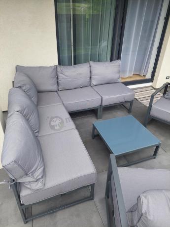 Grafitowy narożnik modułowy z fotelami Trapeno 5 modułów