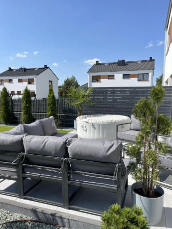 Grafitowy narożnik modułowy z fotelami Trapeno 5 modułów