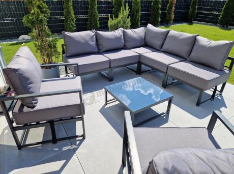 Grafitowy narożnik modułowy z fotelami Trapeno 5 modułów