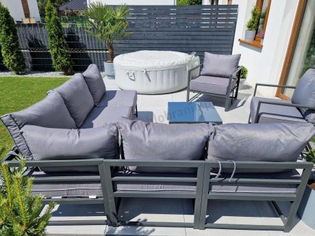 Grafitowy narożnik modułowy z fotelami Trapeno 5 modułów