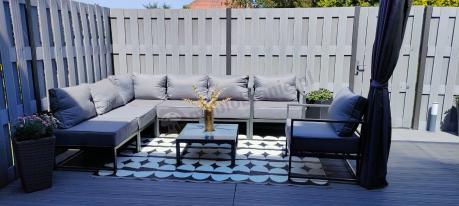 Grafitowy narożnik modułowy z fotelami Trapeno 5 modułów