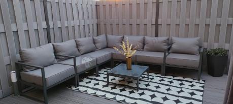 Grafitowy narożnik modułowy z fotelami Trapeno 5 modułów