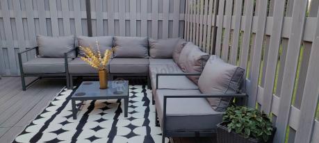 Grafitowy narożnik modułowy z fotelami Trapeno 5 modułów