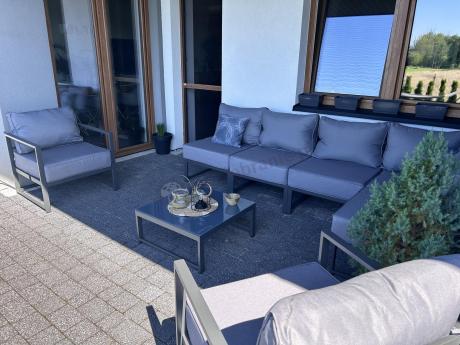 Grafitowy narożnik modułowy z fotelami Trapeno 5 modułów