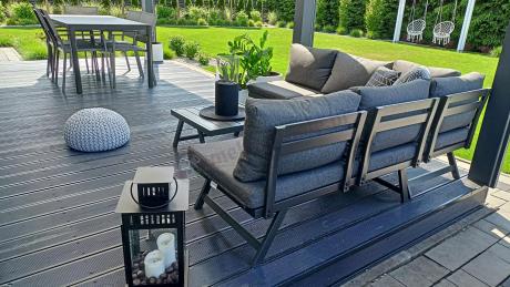 Grafitowy narożnik na mały taras Soletto 176x176cm z regulowanym siedziskiem