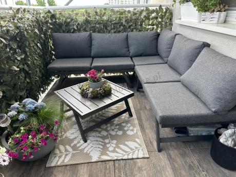Grafitowy narożnik na mały taras Soletto 176x176cm z regulowanym siedziskiem