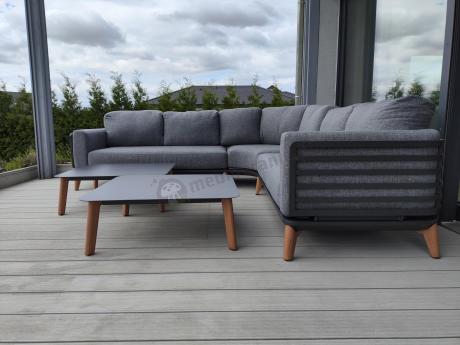 Grafitowy narożnik na taras 276x276cm z dwoma stolikami Skoti Corner - Grey