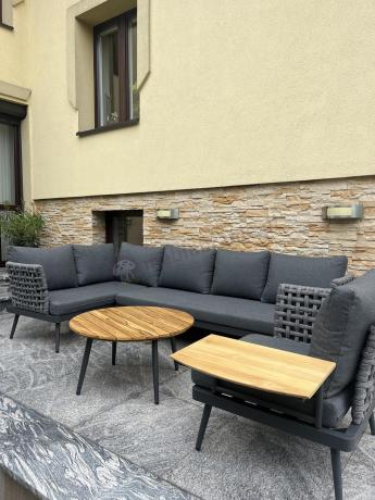 Grafitowy narożnik na taras rope style z okrągłym stolikiem Lene - Antracite