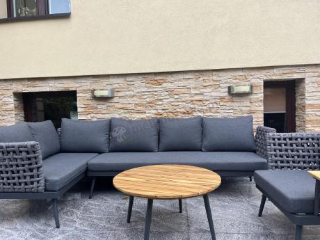 Grafitowy narożnik na taras rope style z okrągłym stolikiem Lene - Antracite