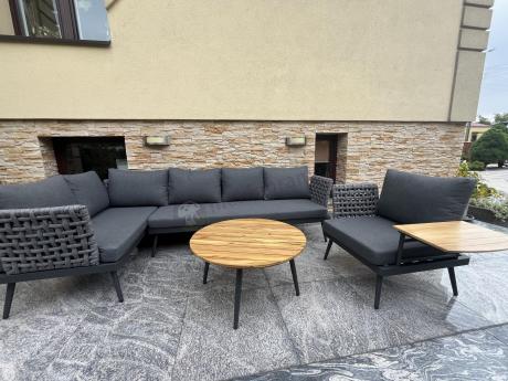 Grafitowy narożnik na taras rope style z okrągłym stolikiem Lene - Antracite