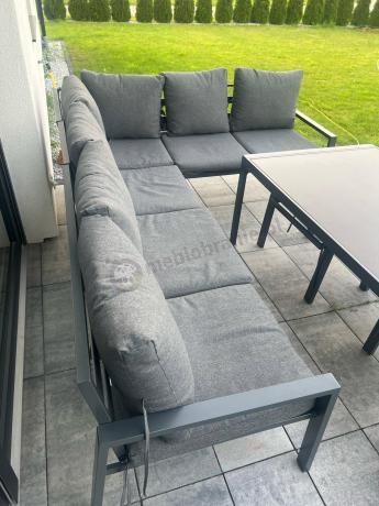 Grafitowy narożnik na taras z fotelem - metalowy stelaże - Sodor Corner XL - Dark Grey