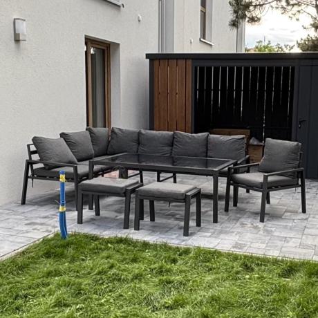 Grafitowy narożnik na taras z fotelem - metalowy stelaże - Sodor Corner XL - Dark Grey