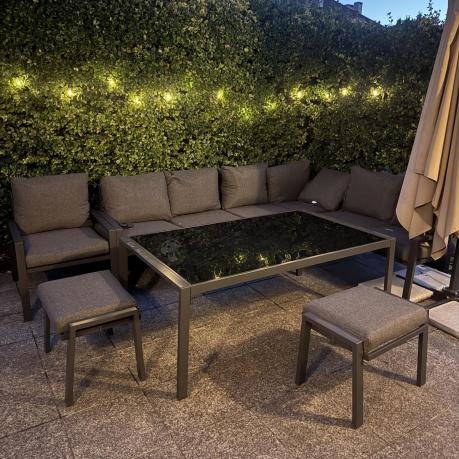 Grafitowy narożnik na taras z fotelem - metalowy stelaże - Sodor Corner XL - Dark Grey