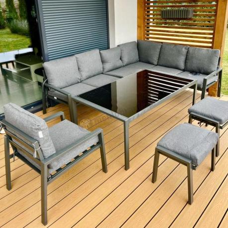 Grafitowy narożnik na taras z fotelem - metalowy stelaże - Sodor Corner XL - Dark Grey