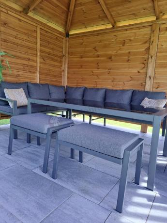 Grafitowy narożnik na taras z fotelem - metalowy stelaże - Sodor Corner XL - Dark Grey